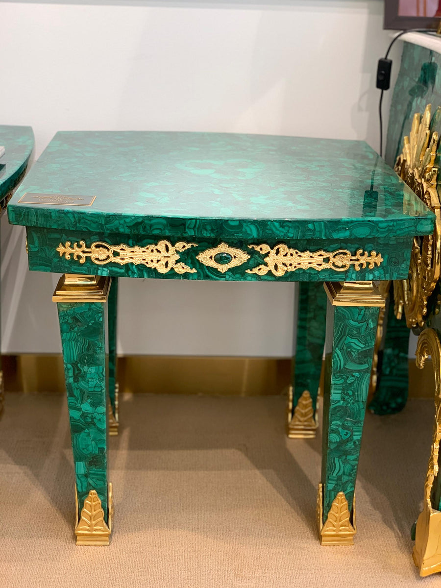 Malachite Majlis Side Table with Gold-Plated Brass