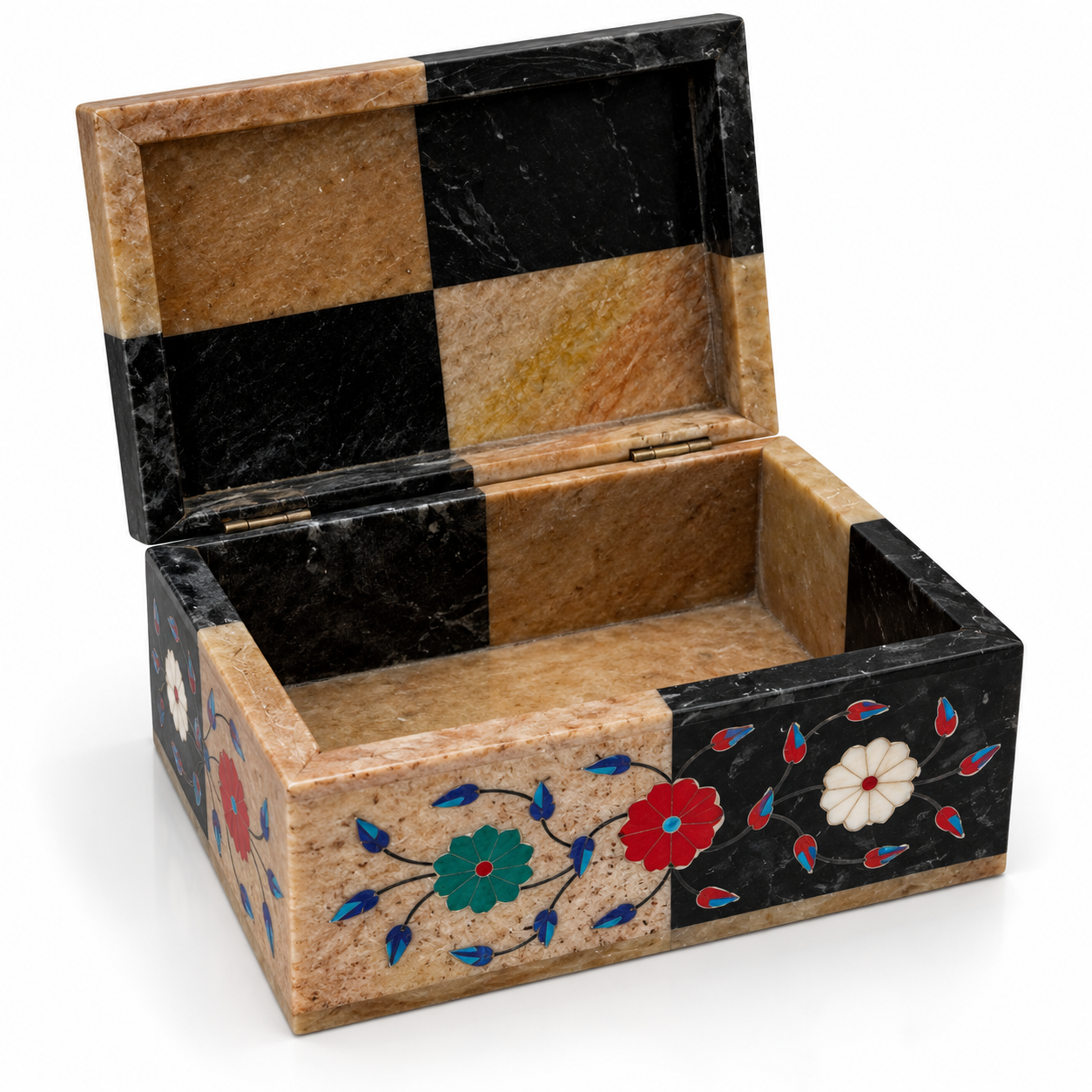 Handcrafted Black & Beige Soft Stone Inlay Jewelry & Storage Box