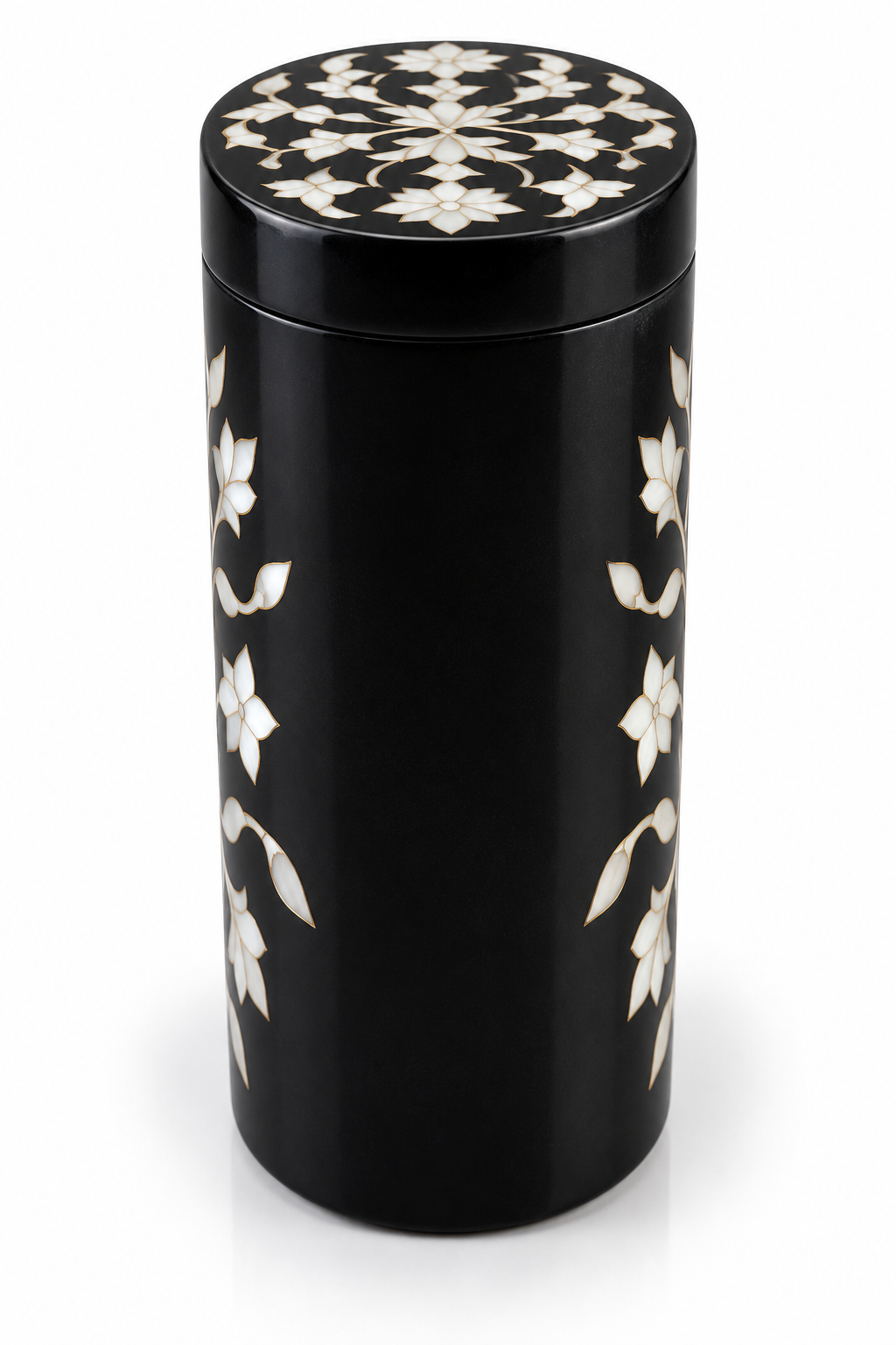 Handcrafted Black Marble Jewelry Box with Floral Inlay