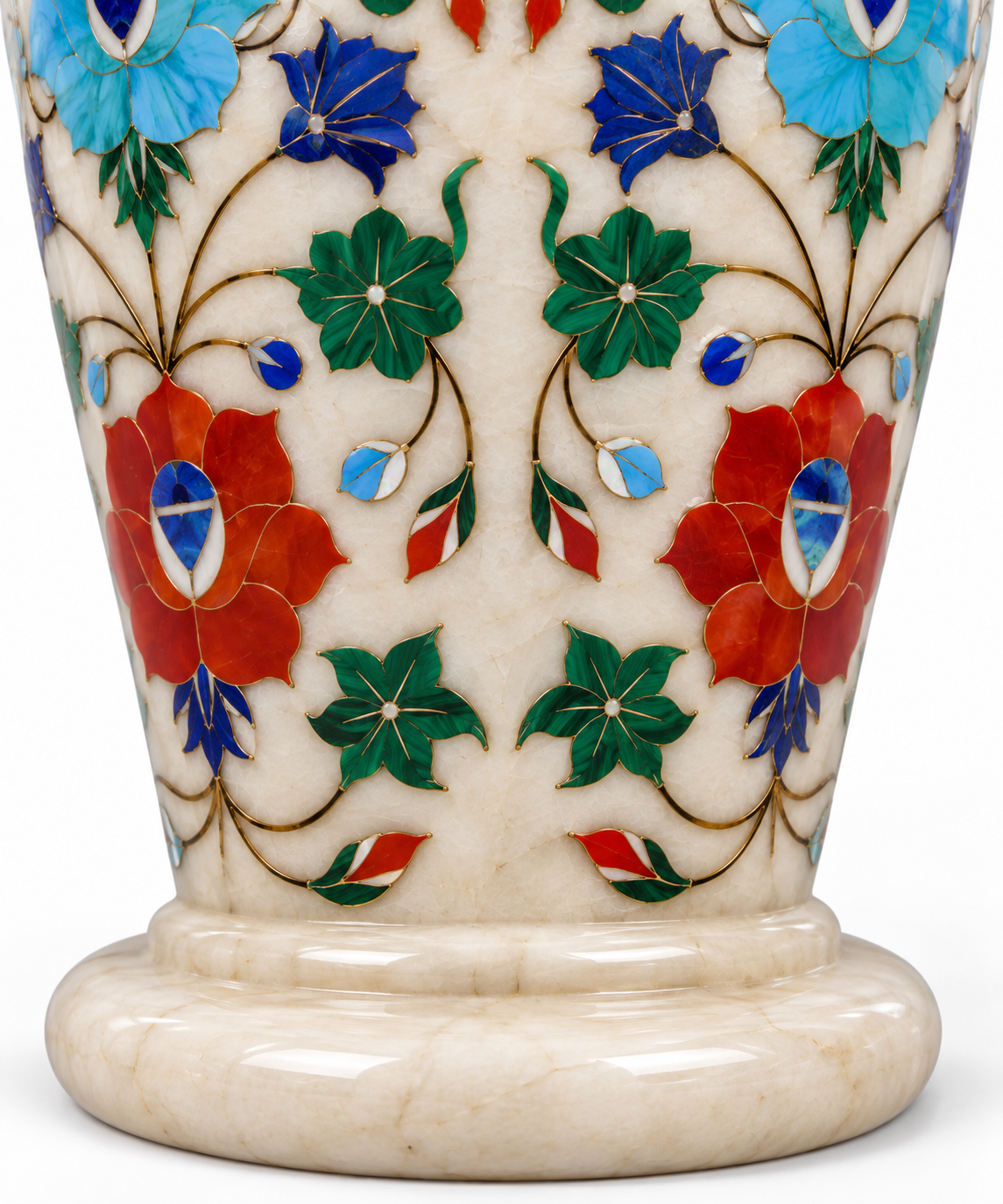 White Marble Floral Inlay Decorative Vase