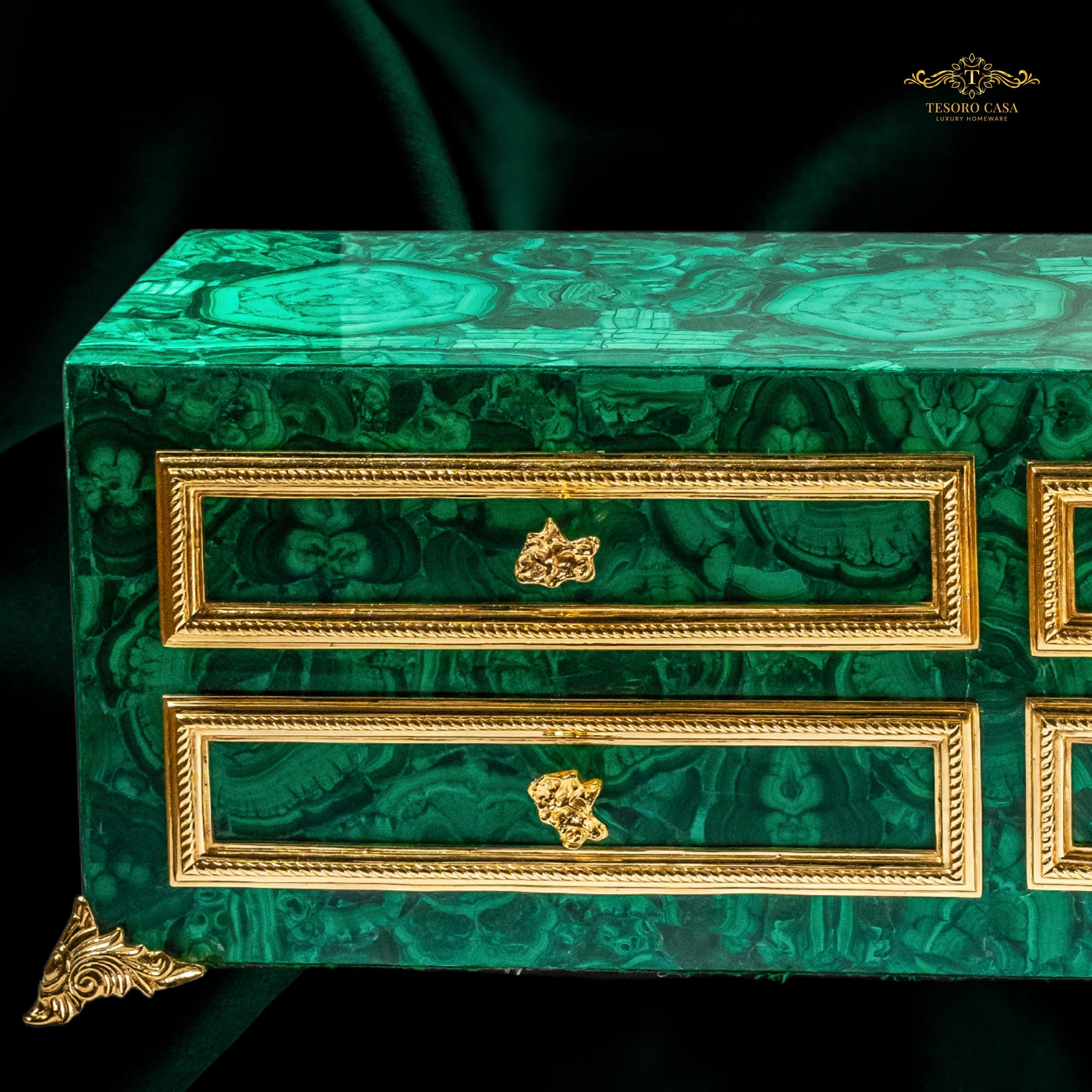 Luxury Malachite Console Cabinet Handmade Green Stone Storage Furniture