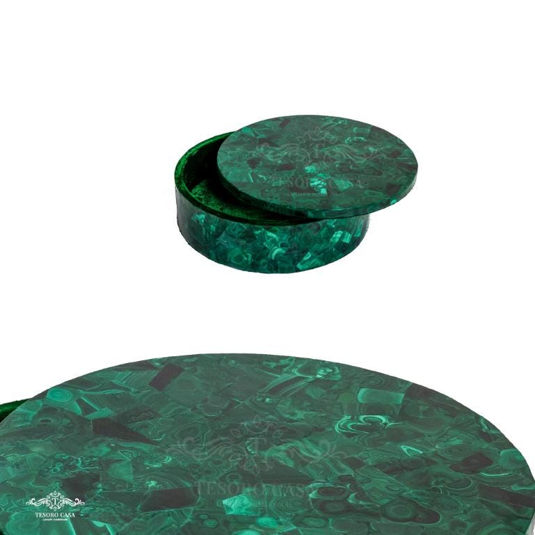Handcrafted Round Malachite Jewellery Box: Luxury Gemstone Storage Accent