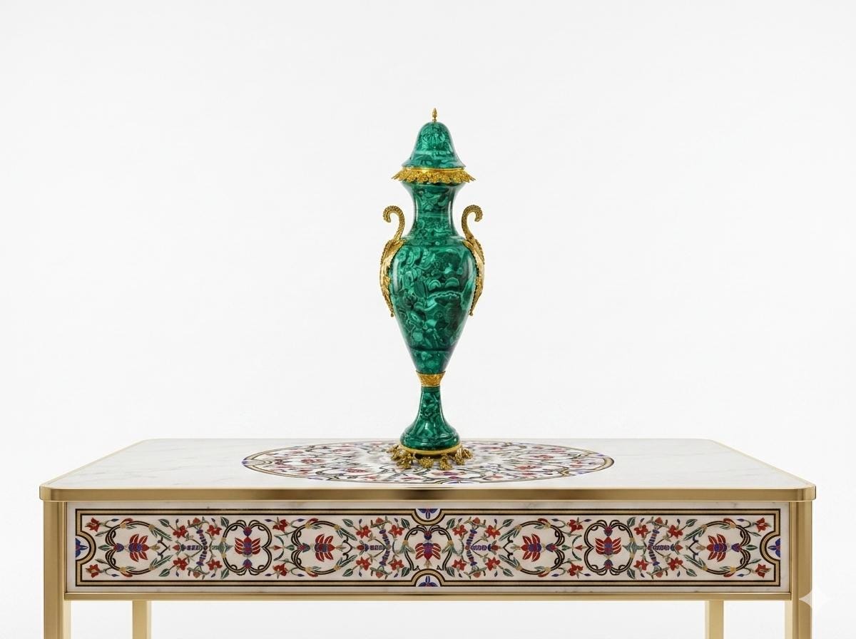 Luxury Malachite Urn Handmade Green Stone Decorative Vase With Gold Accents
