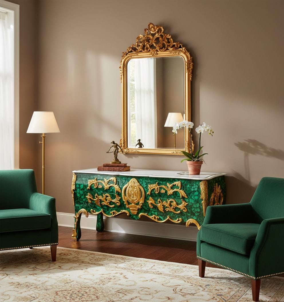 Malachite Luxury Console Table with Gold Platted