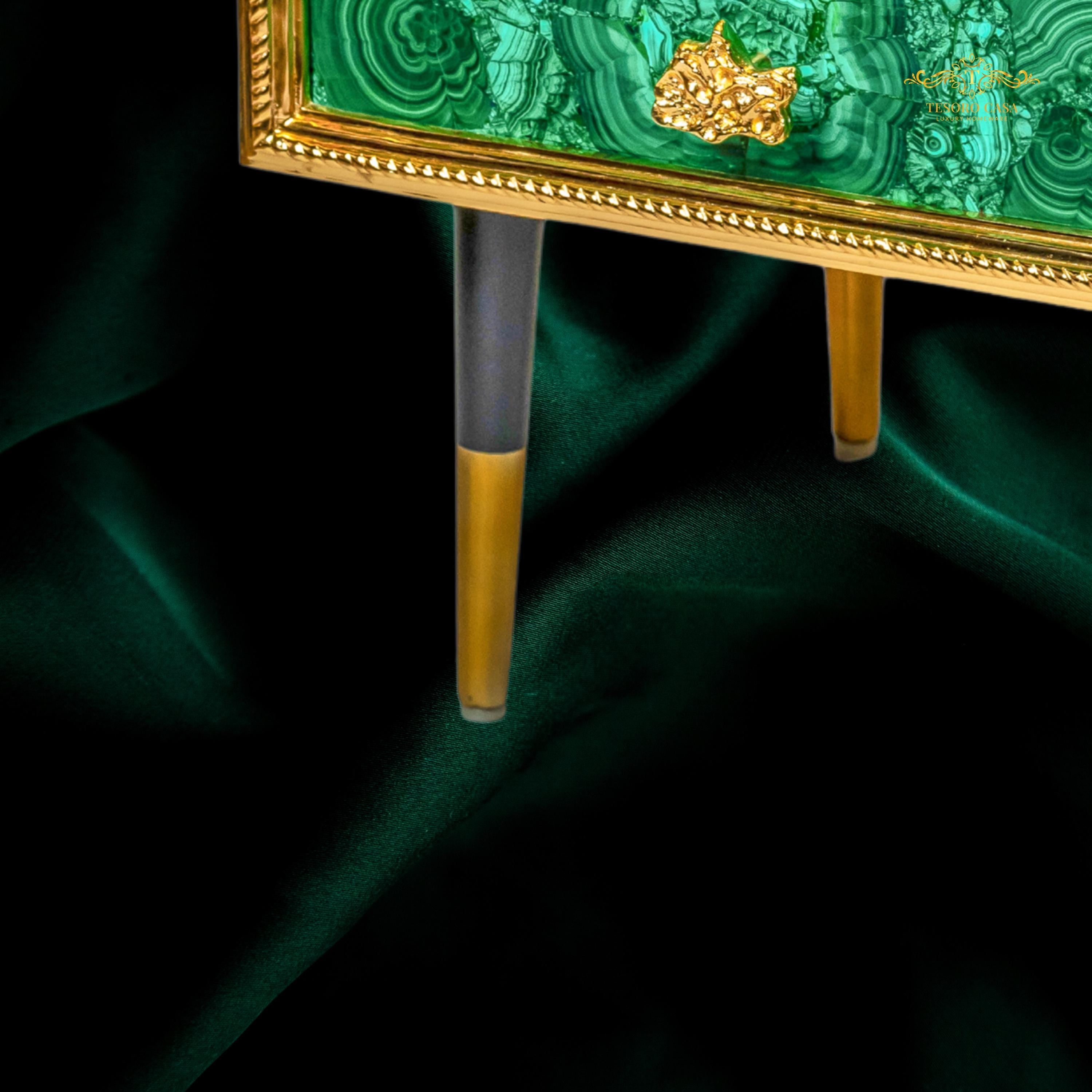 Malachite Green Side Table with Gold Accents