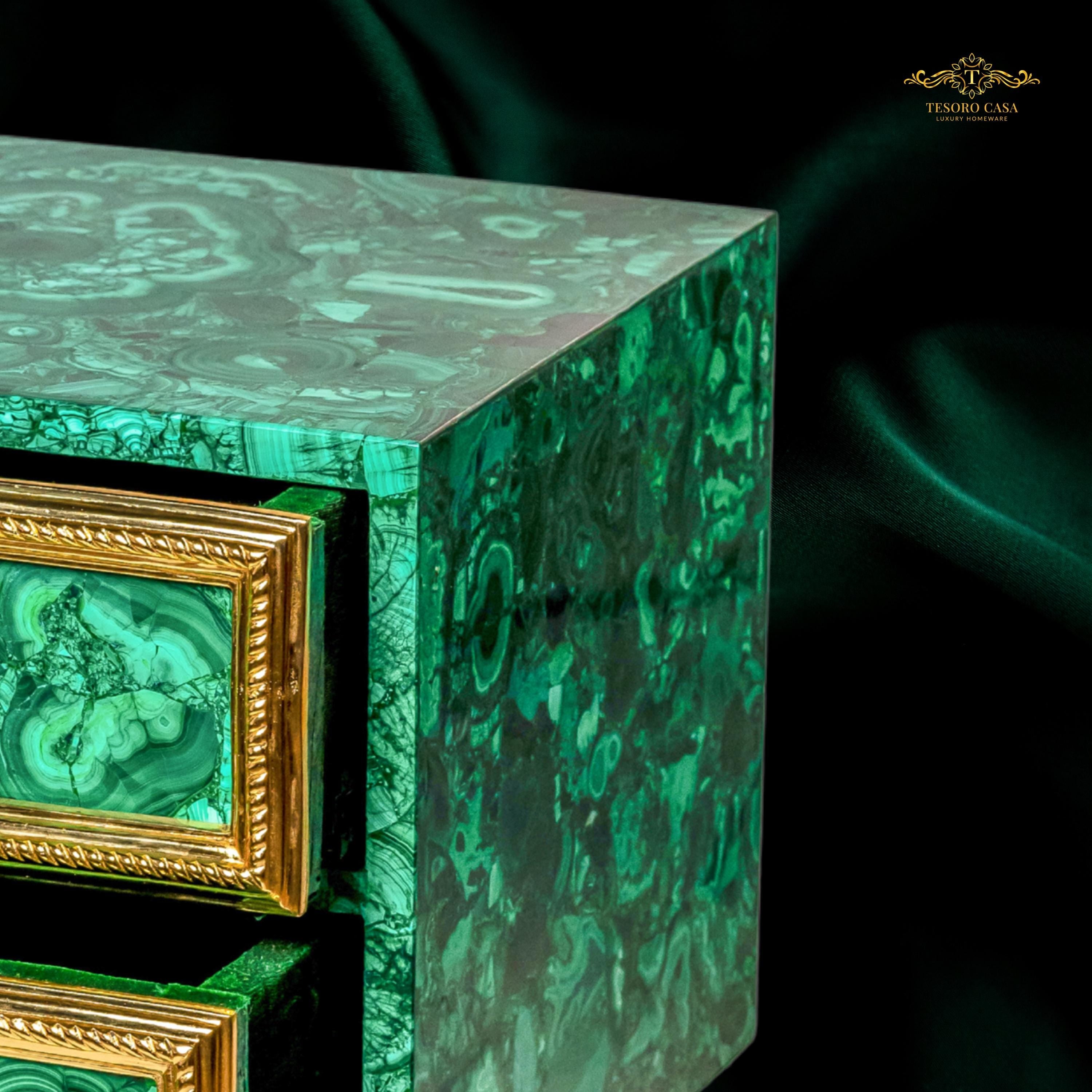 Malachite Green Side Table with Gold Accents