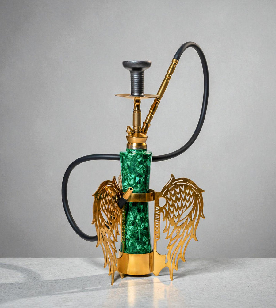 Handcrafted Malachite Sheesha (Hookah) with Ornate Gold Wings