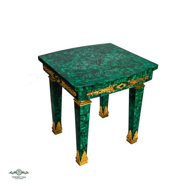 Malachite Majlis Side Table with Brass Gold Plating