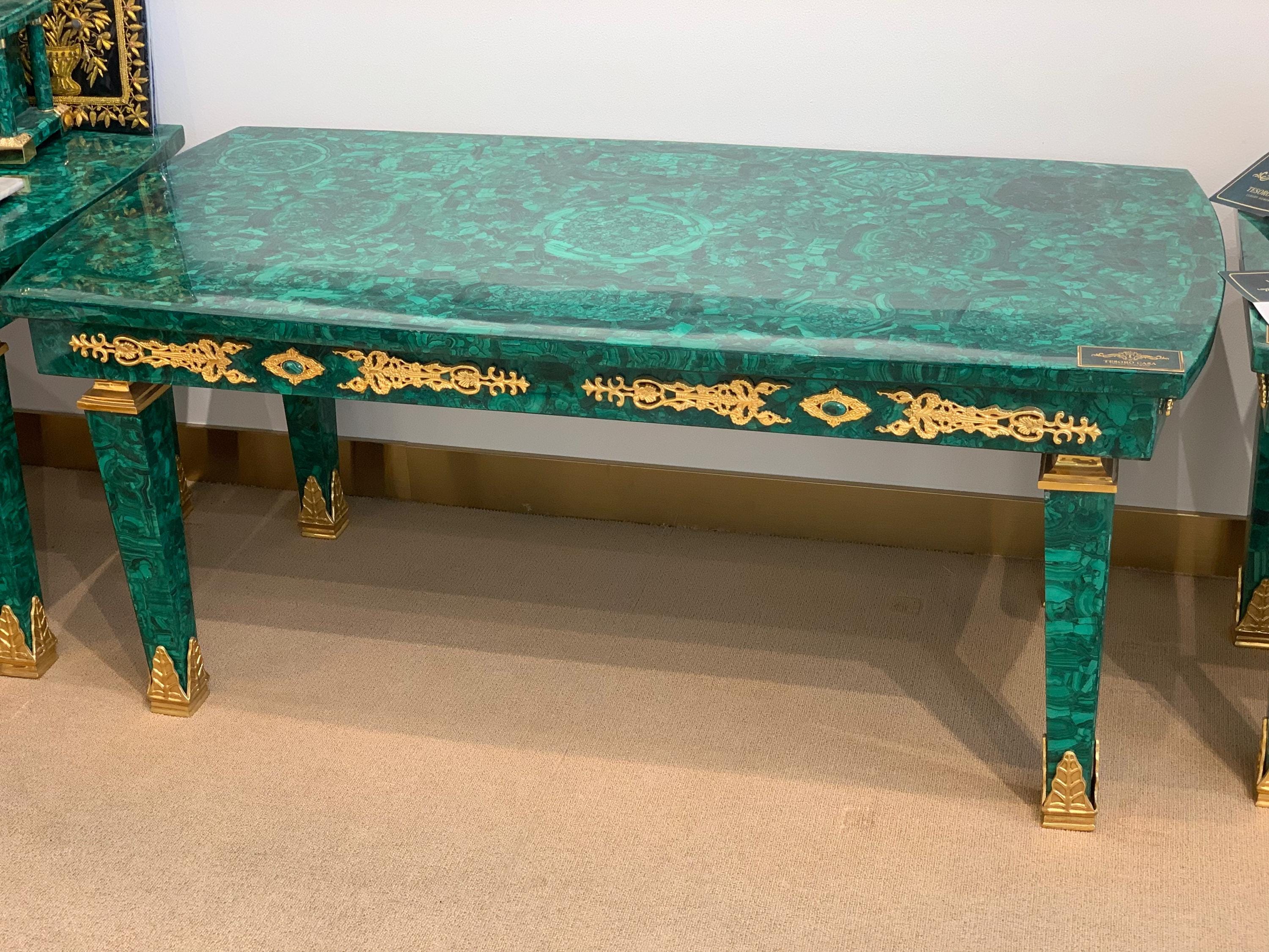 Malachite Majlis Centre Table with Brass Gold Plating