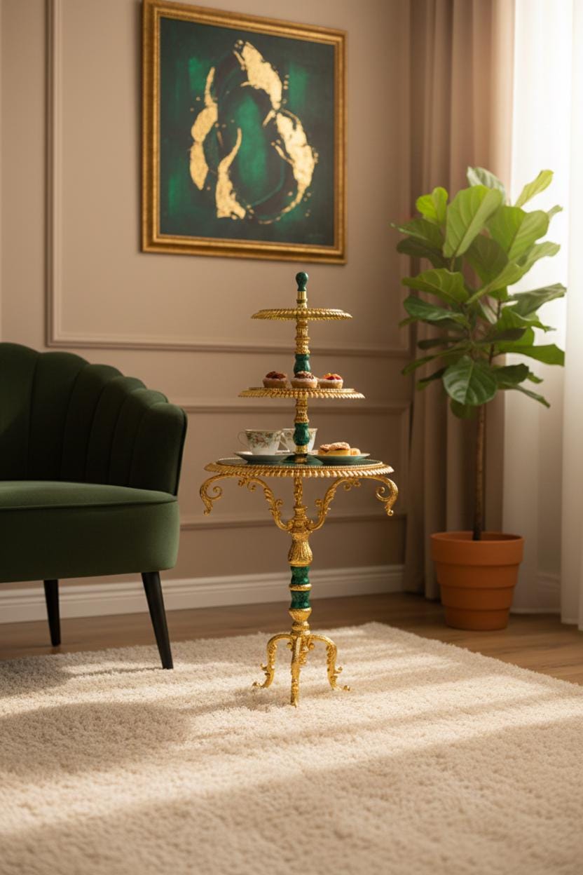 Handcrafted Malachite 3-Tier Decorative Serving Stand