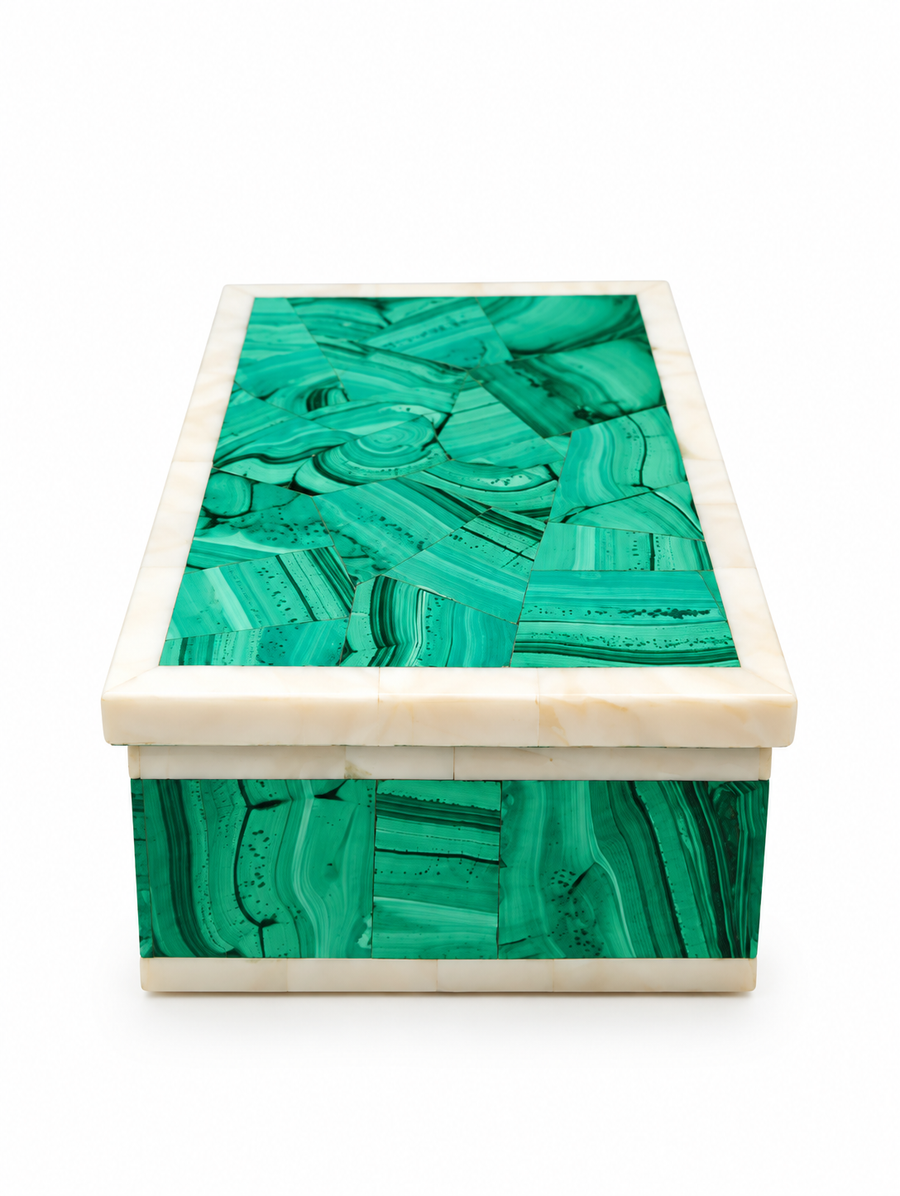 Handcrafted Malachite & White Marble Decorative Jewellery Box
