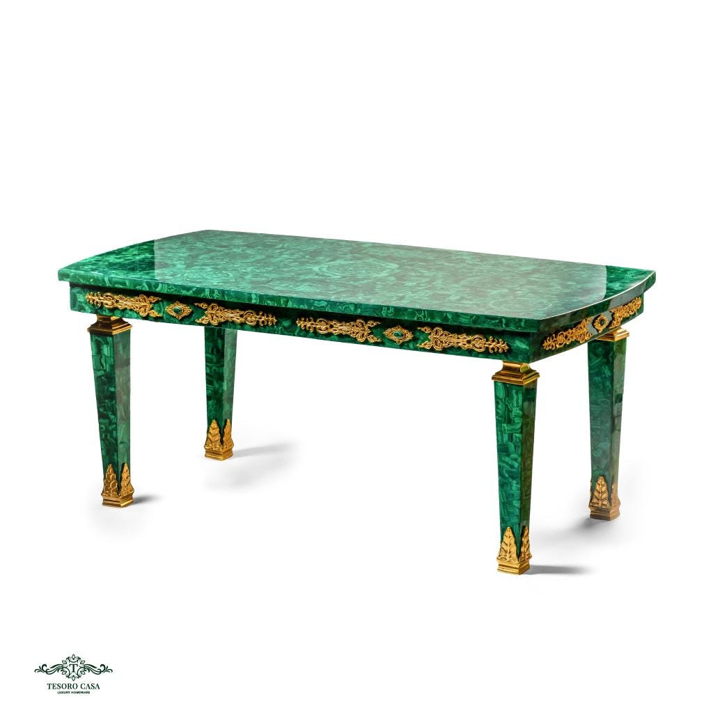Malachite Majlis Centre Table with Brass Gold Plating