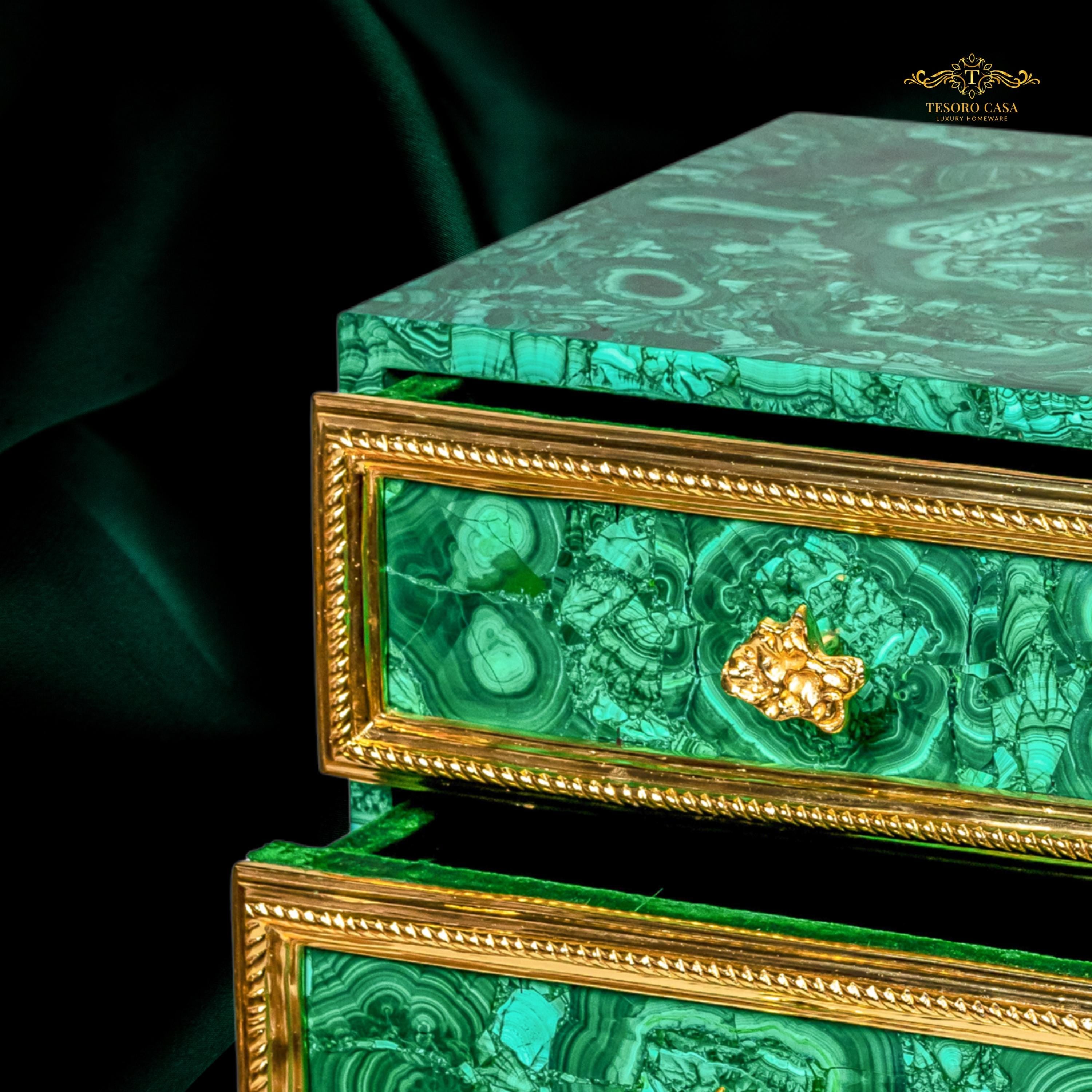 Malachite Green Side Table with Gold Accents