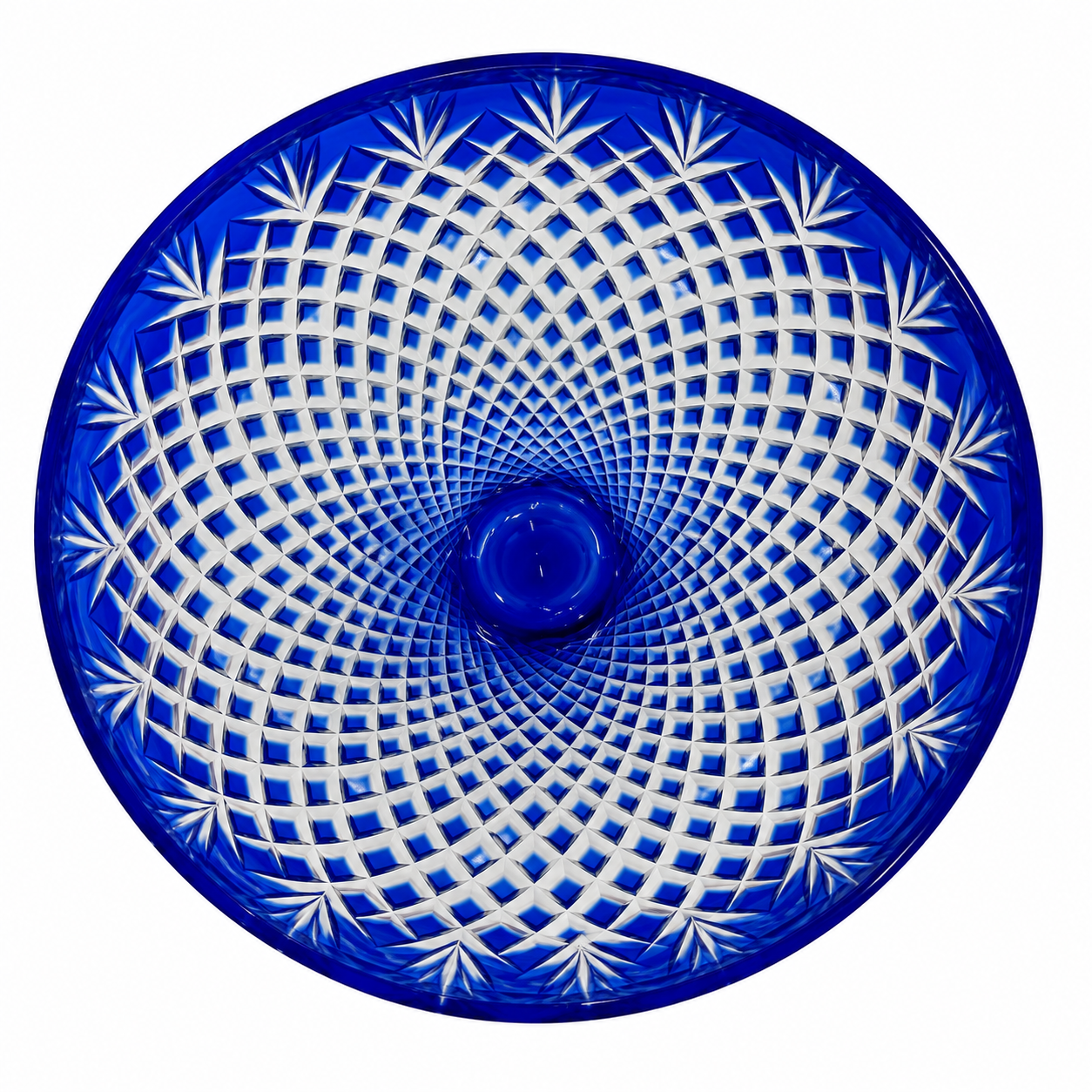 Blue Cut Glass Pedestal Decorative Bowl