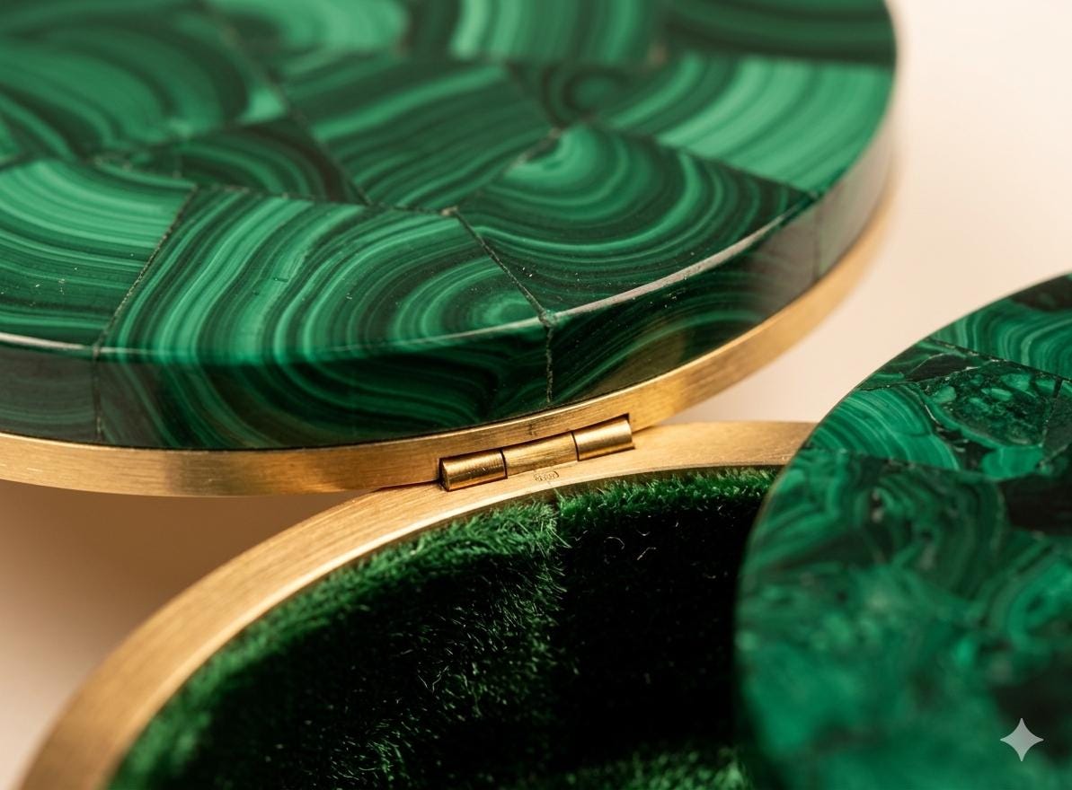 Handcrafted Round Malachite Jewellery Box: Luxury Gemstone Storage Accent