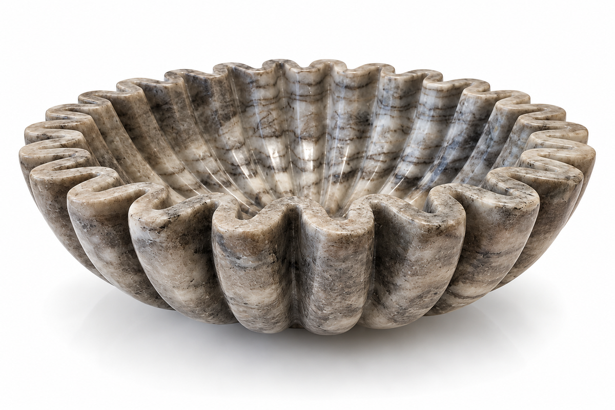 Fluted Light Brown Indian Marble Decorative Bowl