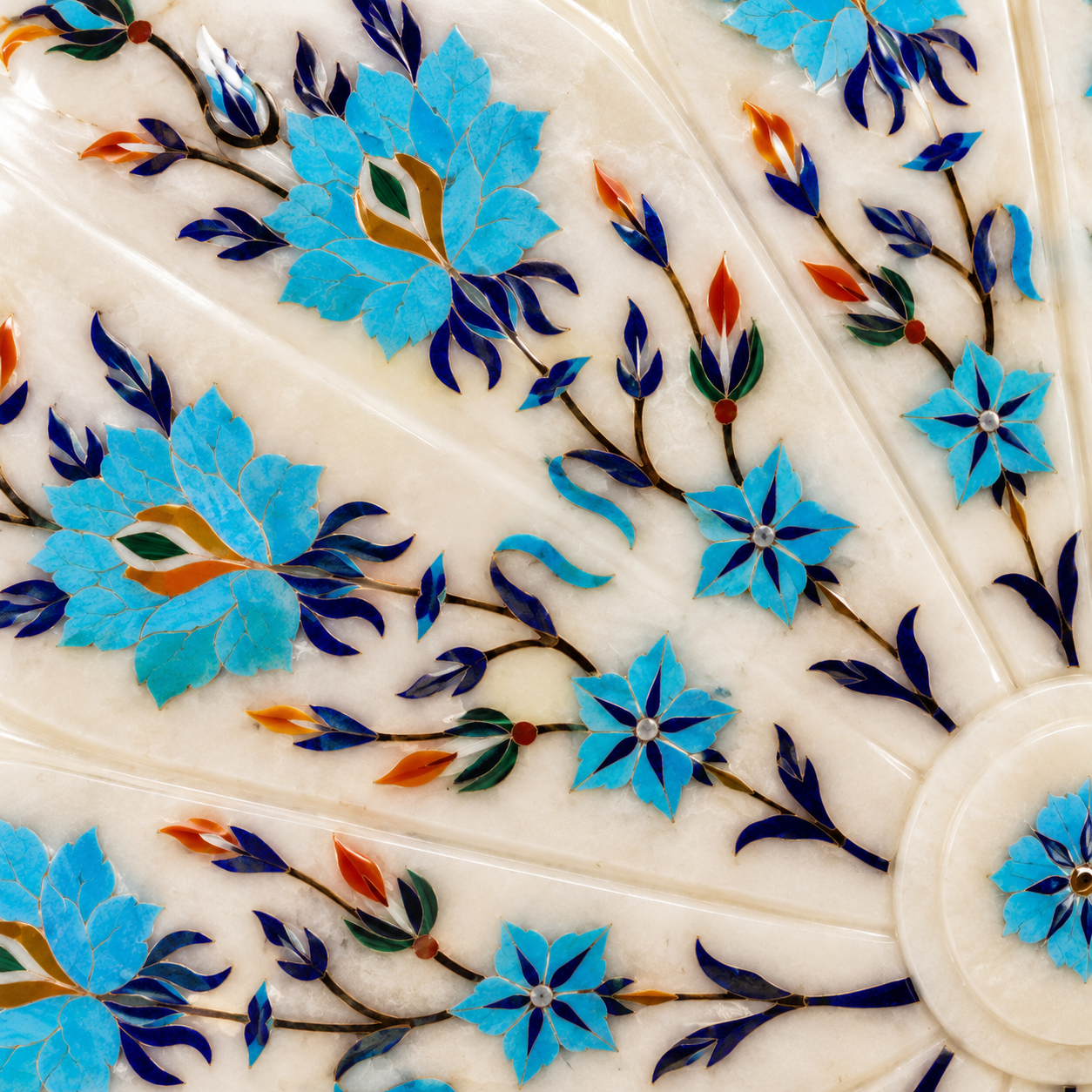 White Marble Floral Inlay Decorative Plate
