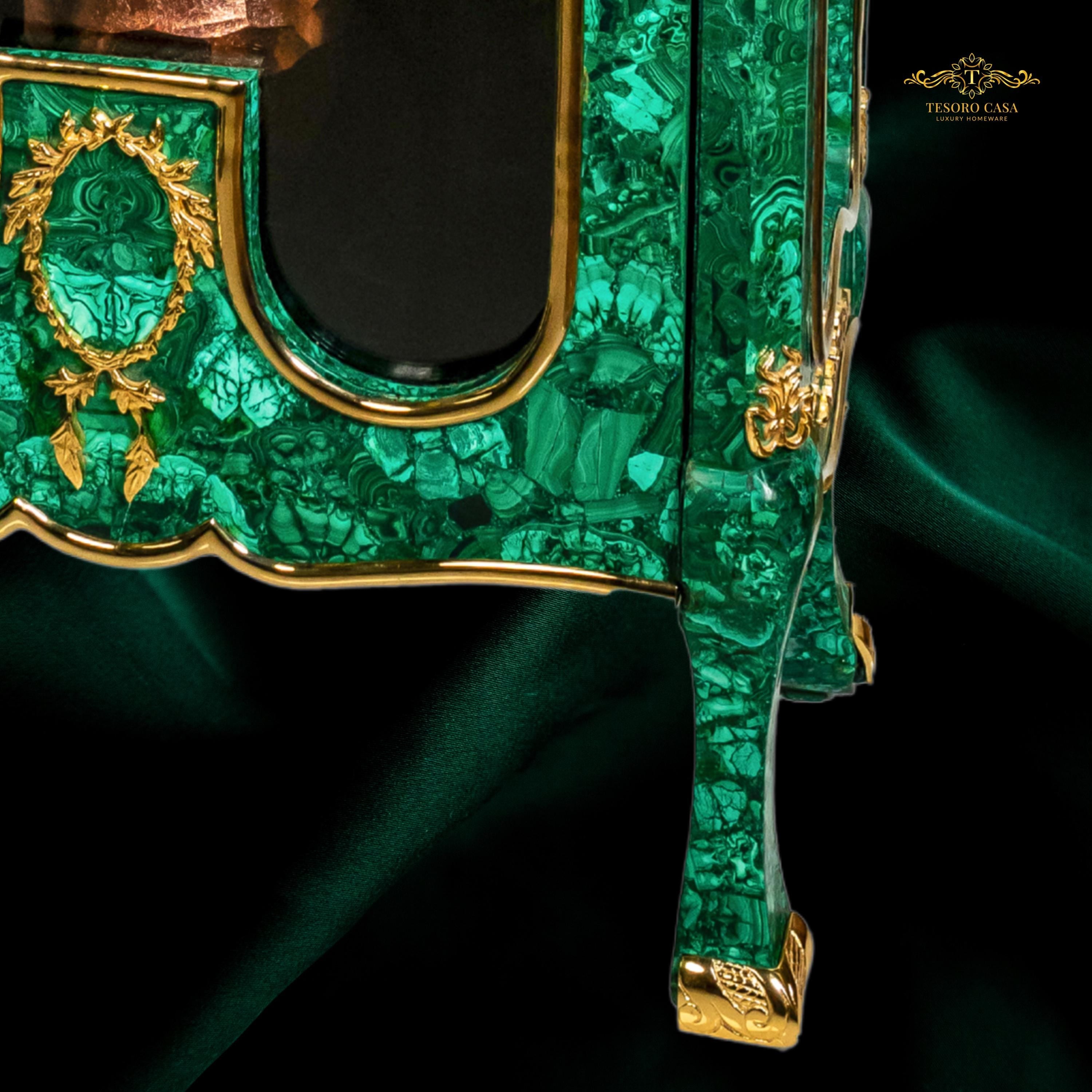 Handcrafted Malachite Display Cabinet with Gilded Brass Accents