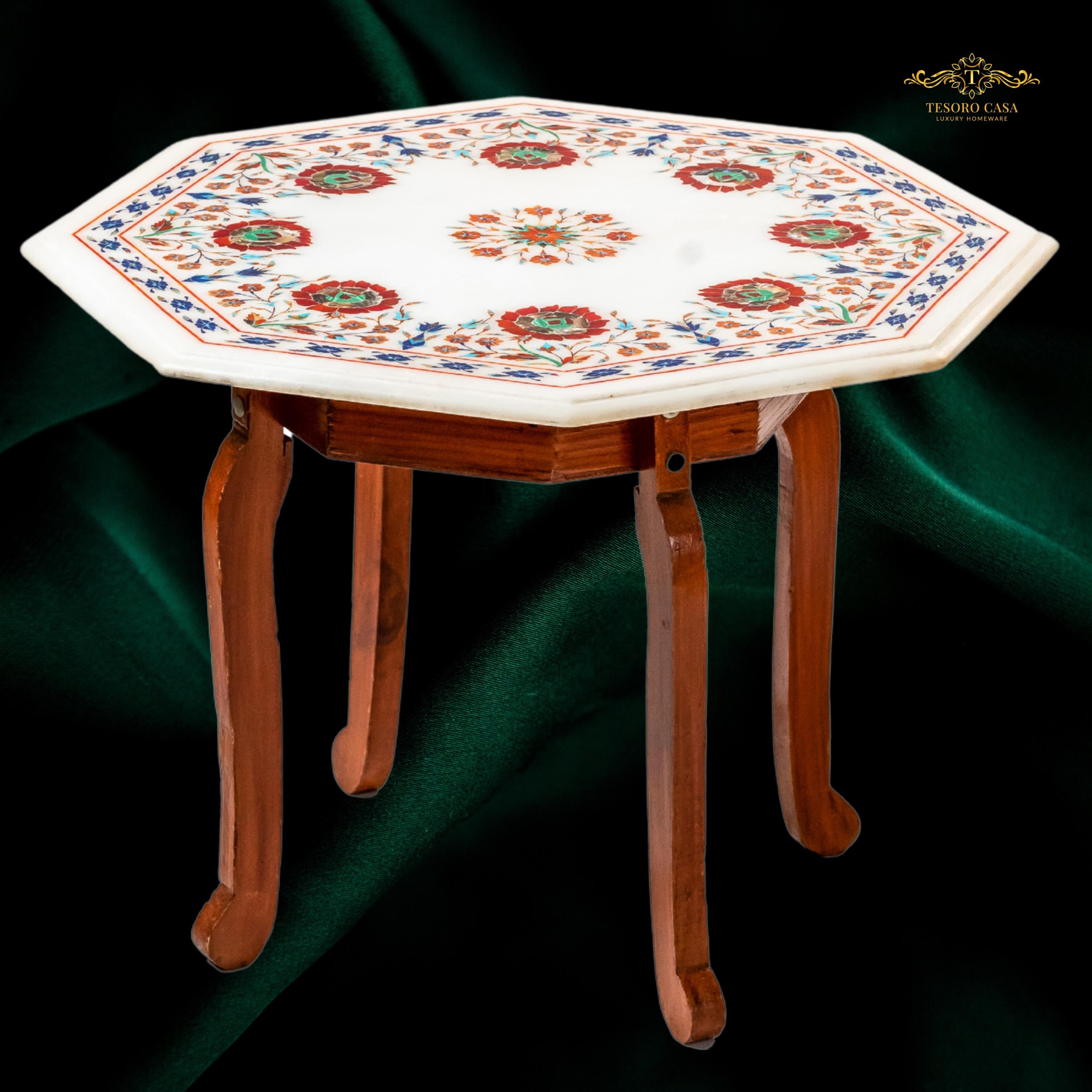 Semi Precious Pietra Dura Marble Inlay Table