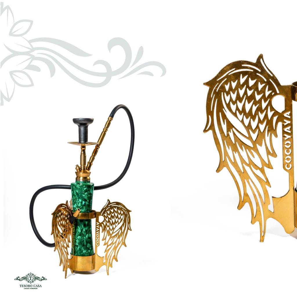 Handcrafted Malachite Sheesha with Ornate Gold Wings