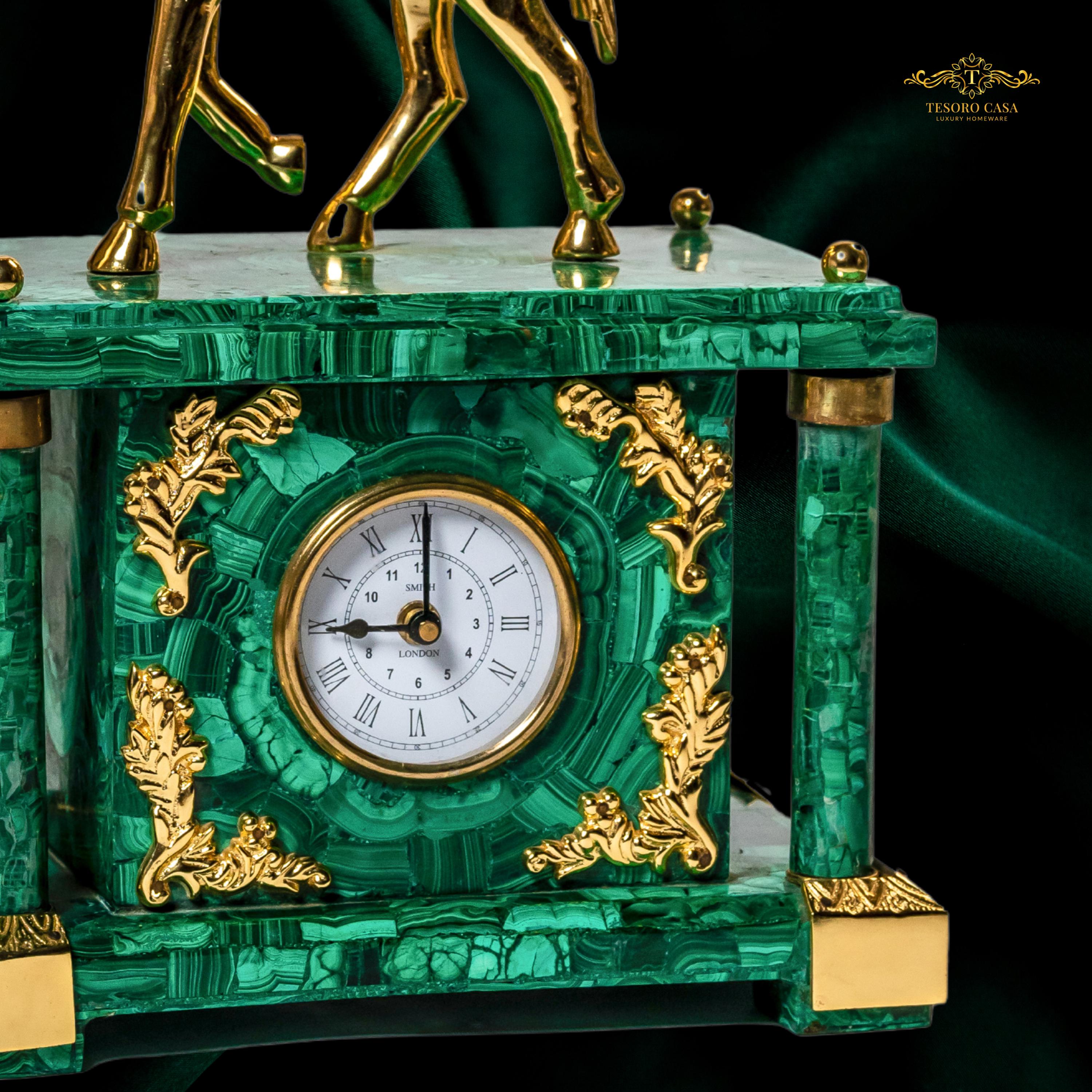 Luxury Malachite Miniature Horse Timepiece