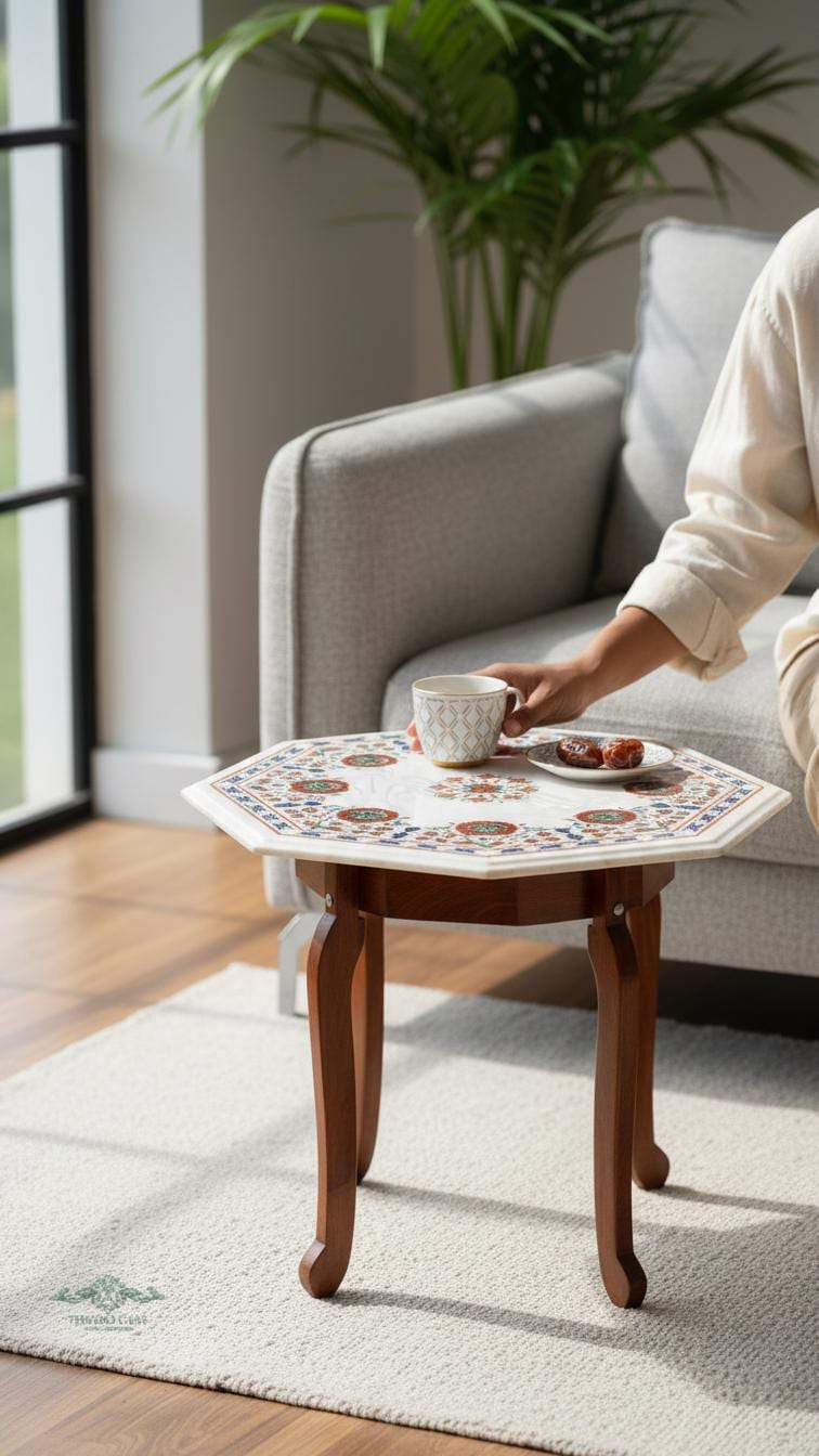 Semi Precious Pietra Dura Marble Inlay Table