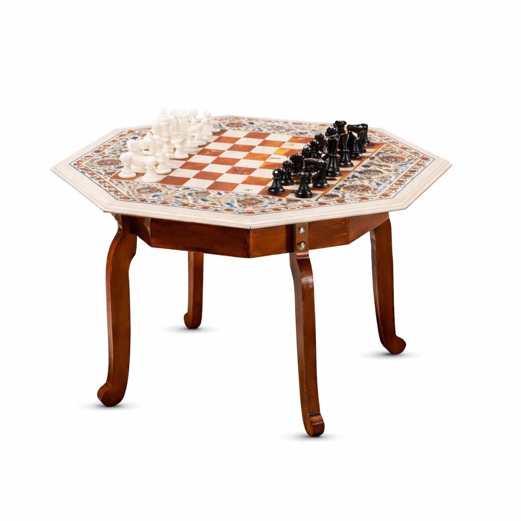 Pietra Dura Marble Inlay Chess Table