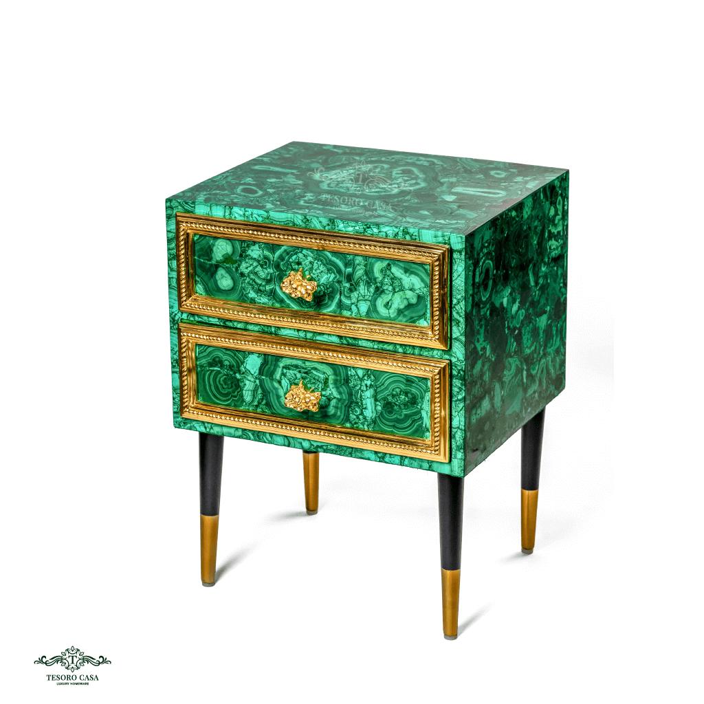 Malachite Green Side Table with Gold Accents