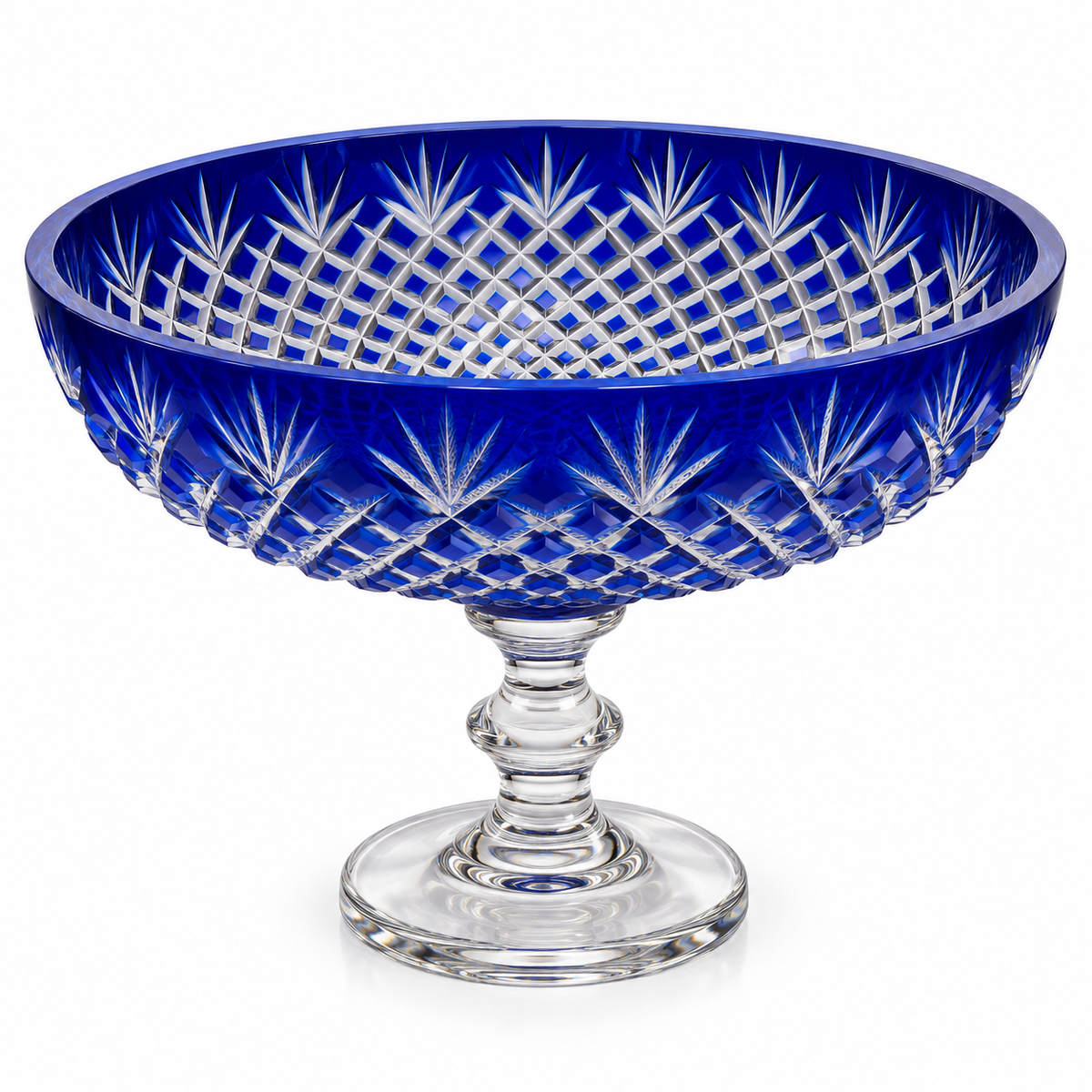 Blue Cut Glass Pedestal Decorative Bowl