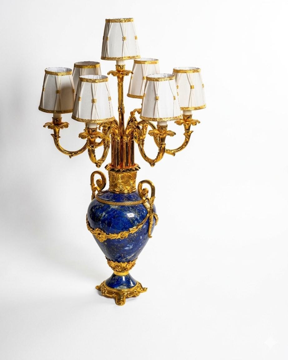 Grand Lapis Lazuli & Gold Eight-Arm Luxury Candelabra Lamp