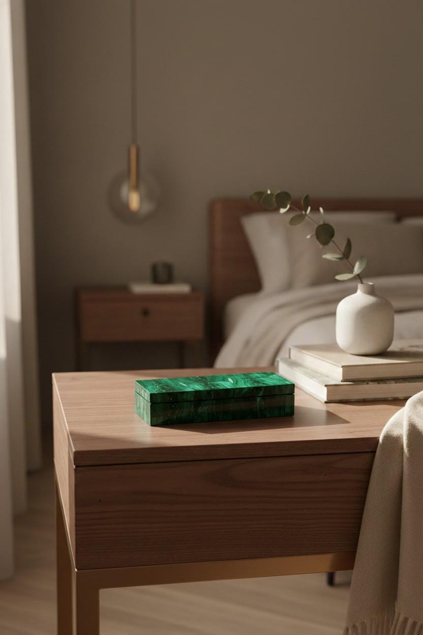 Handcrafted Long Malachite Jewellery & Valuables Box