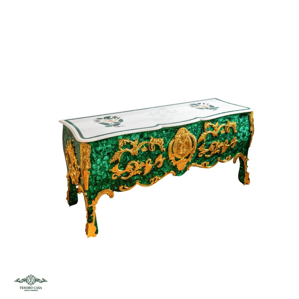 Malachite Luxury Console Table with Gold Platted