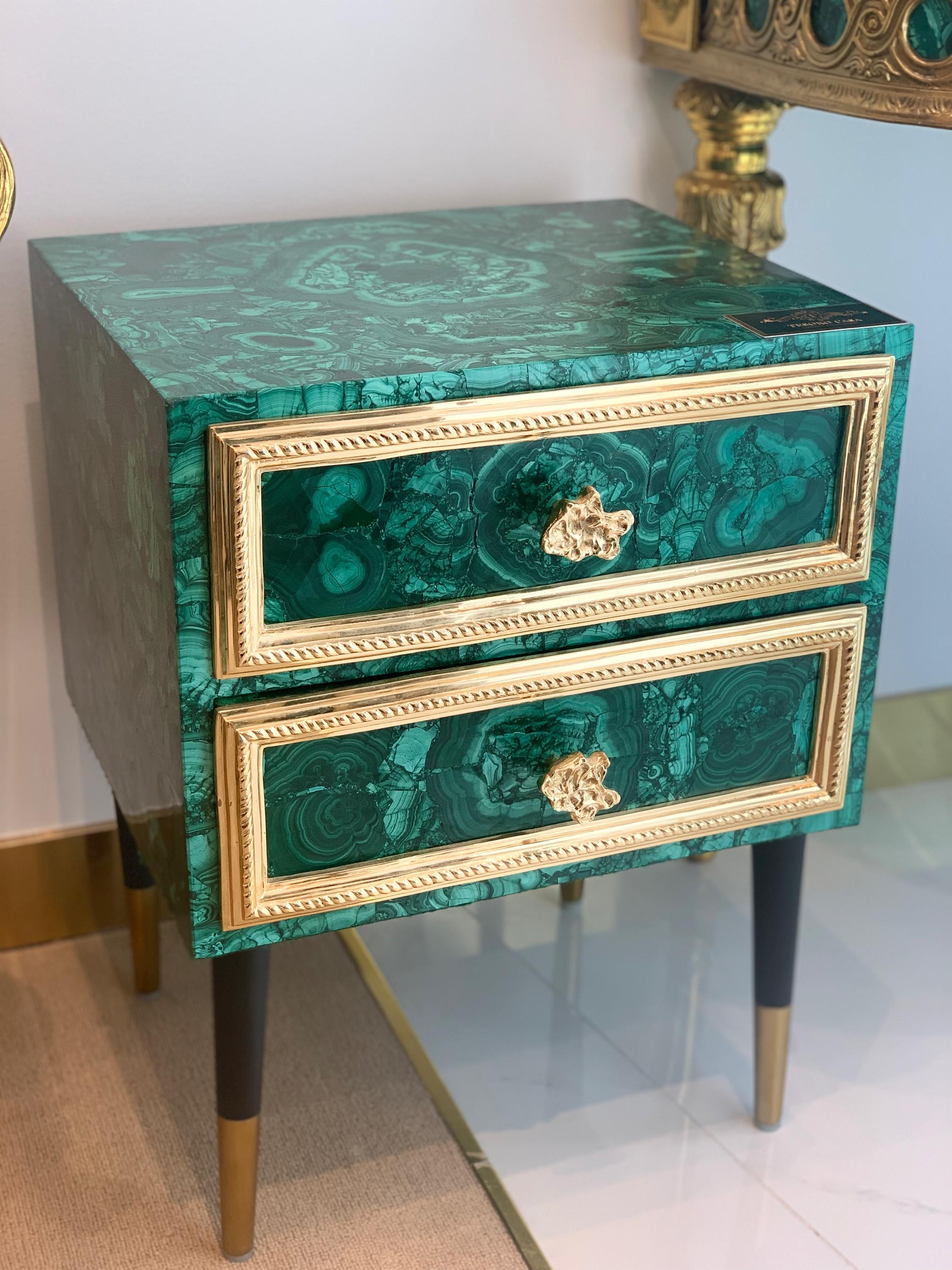 Malachite Green Side Table with Gold Accents