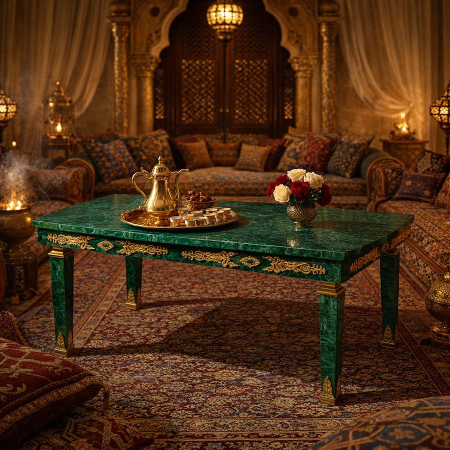 Malachite Majlis Centre Table with Gold-Plated Brass