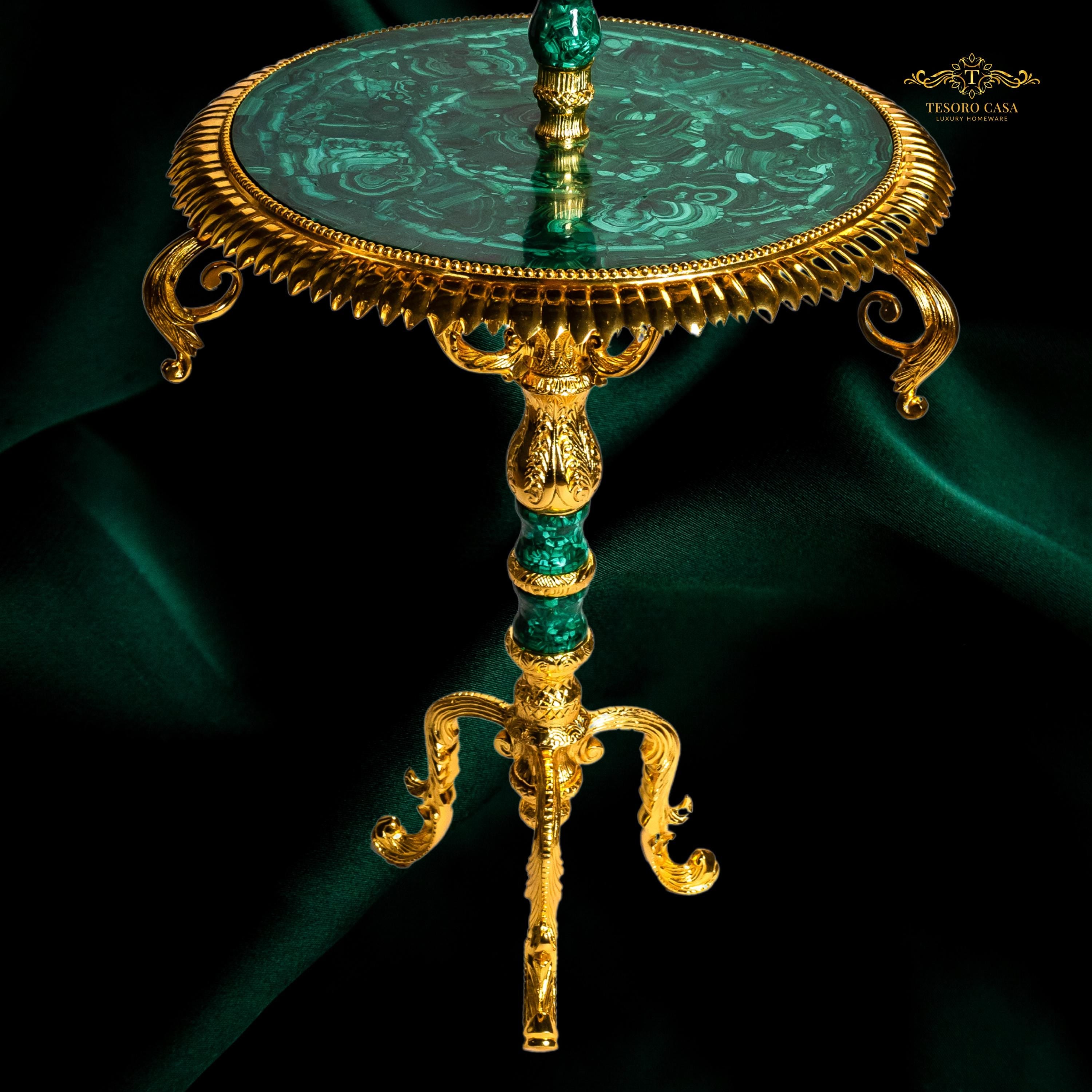 Handcrafted Malachite 3-Tier Decorative Serving Stand
