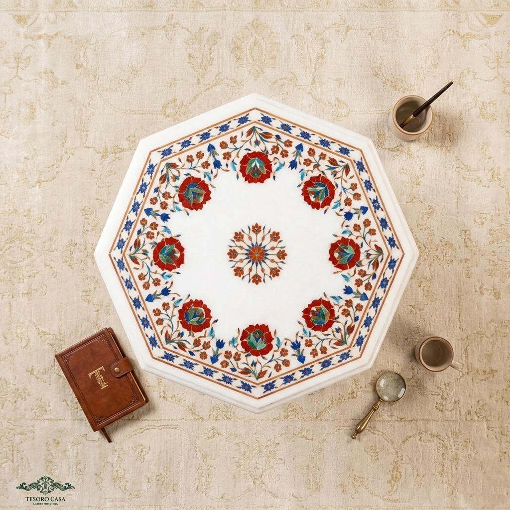 Semi Precious Pietra Dura Marble Inlay Table