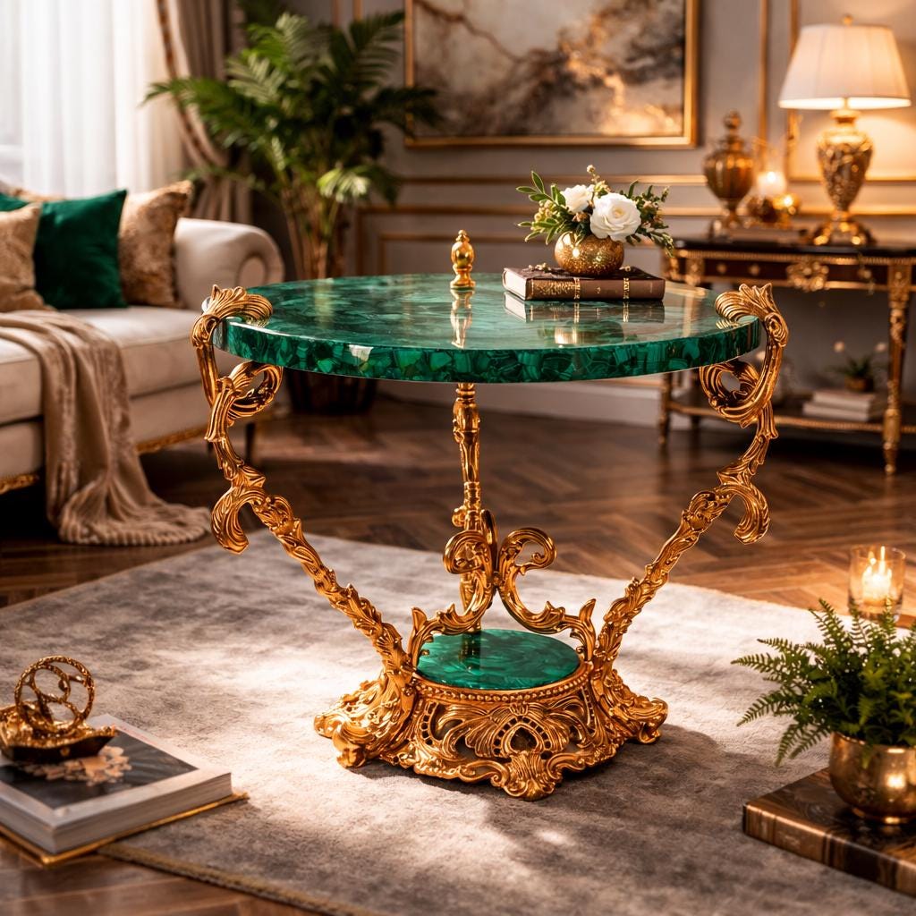 Malachite Center Table with Gilded Brass Detailing