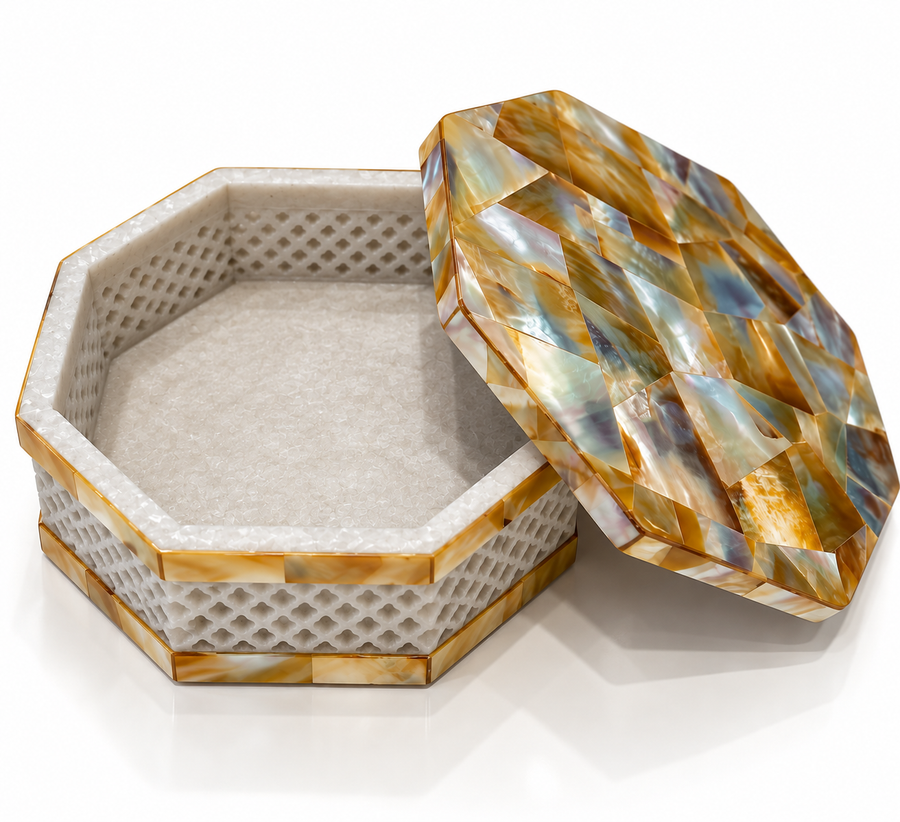 Handcrafted Yellow Mother of Pearl Decorative Jewelry & Storage Box