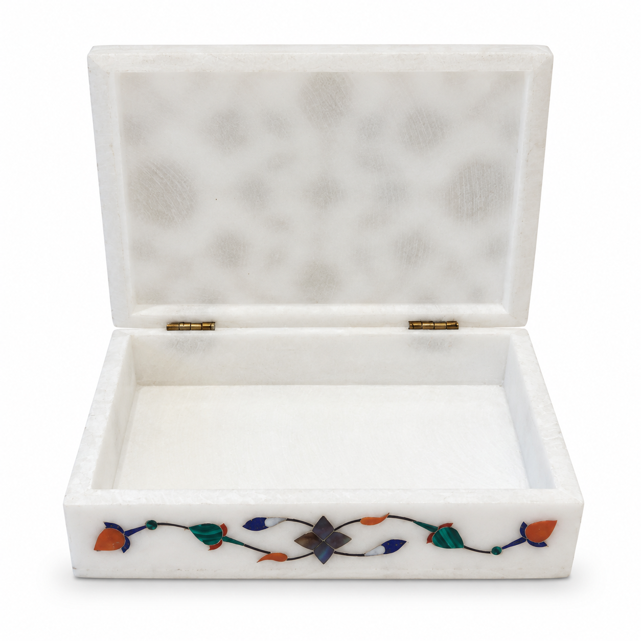Handcrafted White Marble Pietra Dura Jewellery Box with Floral Inlay