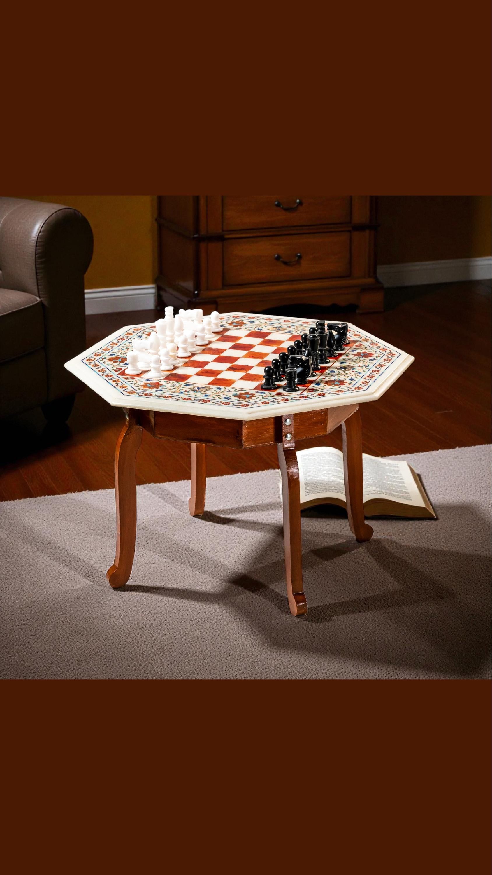 Pietra Dura Marble Inlay Chess Table