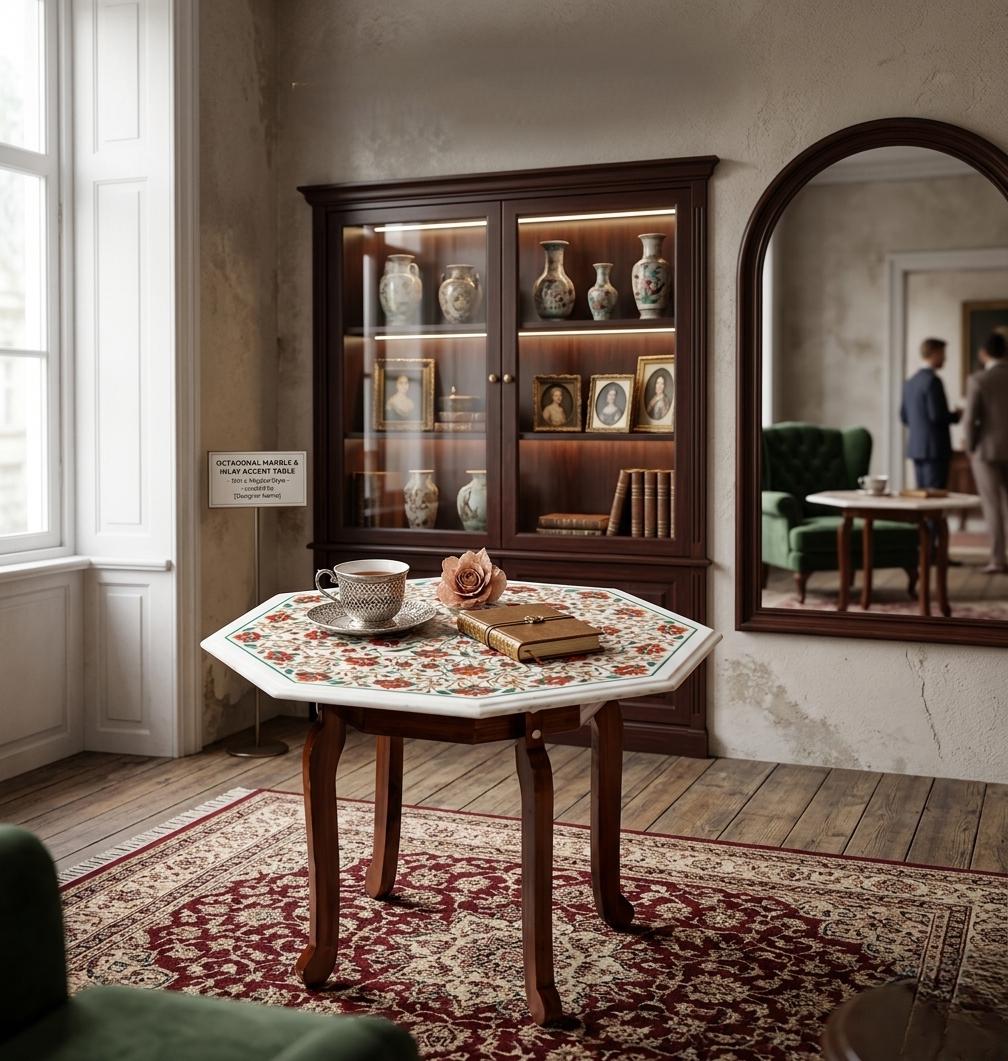 Handcrafted Pietra Dura Marble Inlay Accent Table