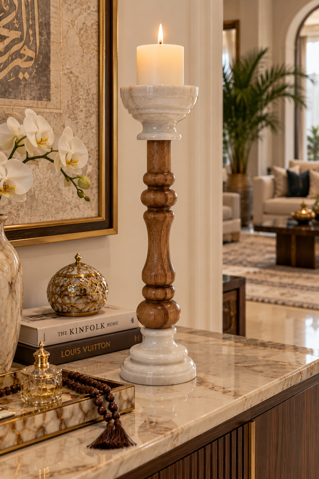 Handcrafted Wood & Marble Decorative Candle Holder