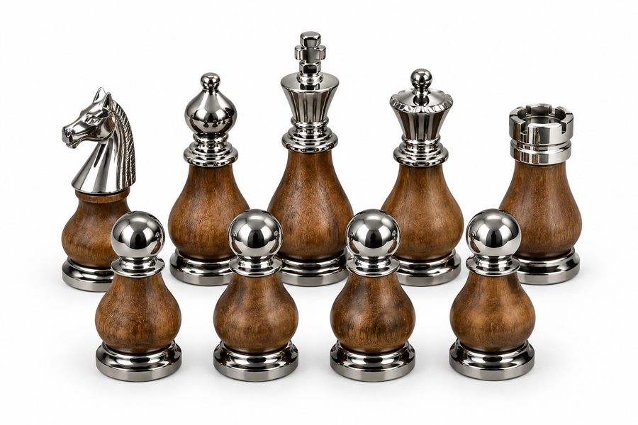 Handcrafted Marble Chess Set with Wooden & Silver Pieces
