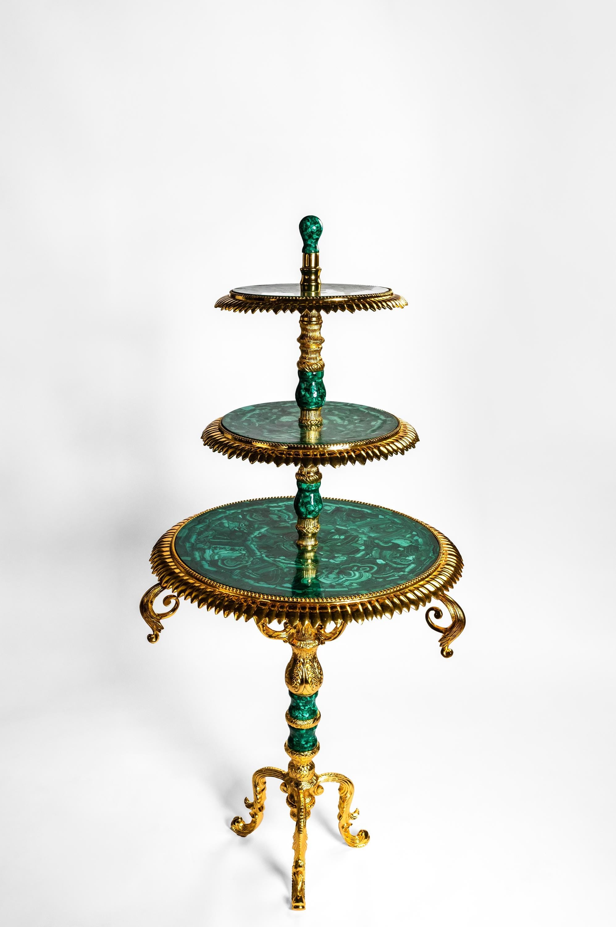 Handcrafted Malachite 3-Tier Decorative Serving Stand