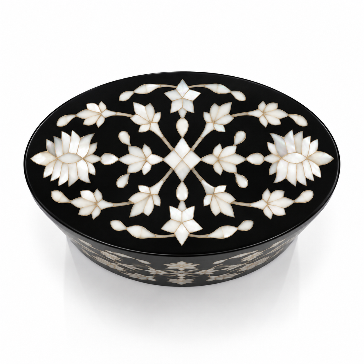 Handcrafted Black Marble Jewelry Box with Floral Inlay