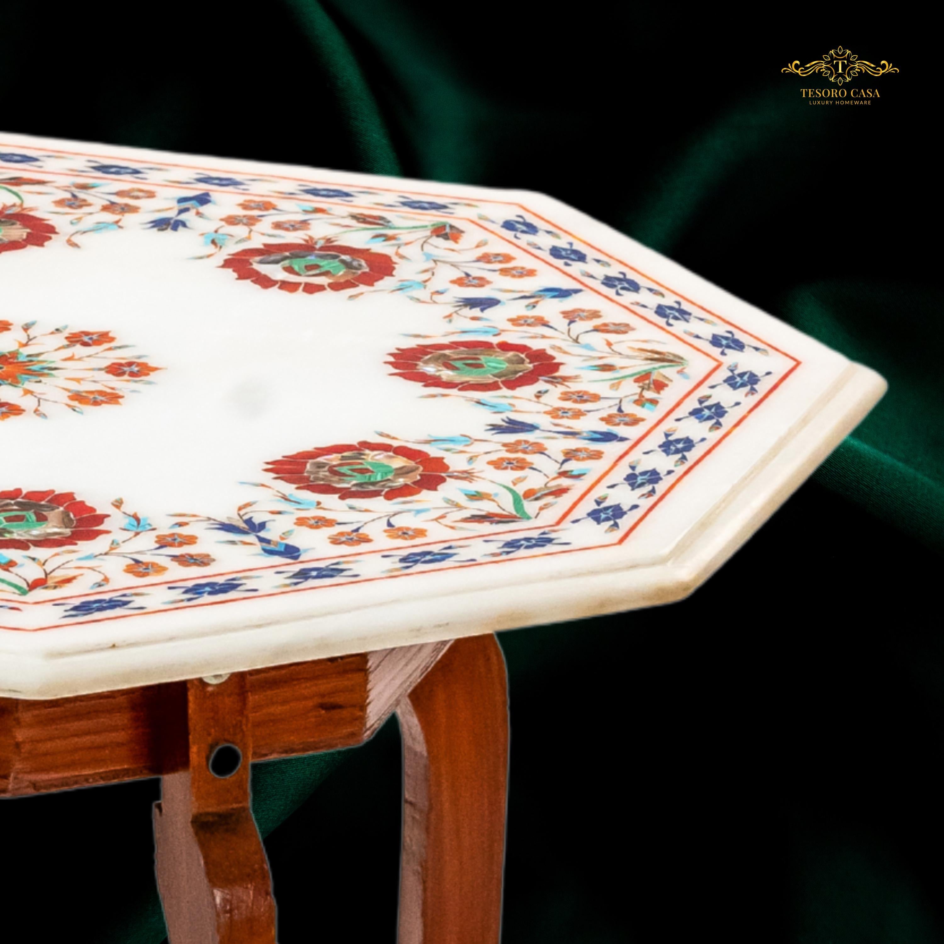 Semi Precious Pietra Dura Marble Inlay Table
