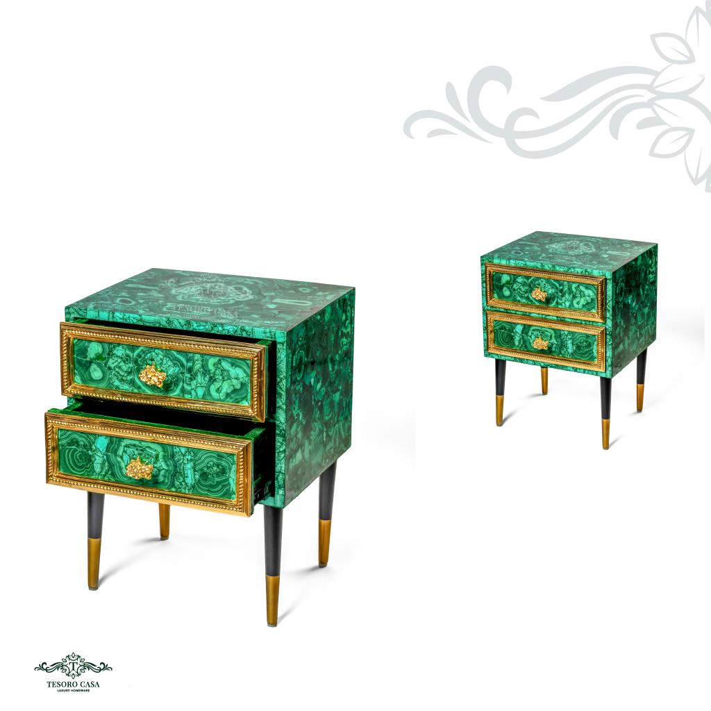 Malachite Green Side Table with Gold Accents
