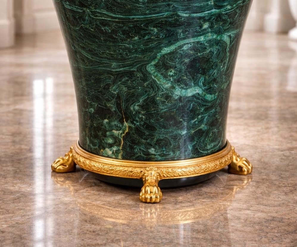 Malachite Luxury Waste Bin with Gold Interior