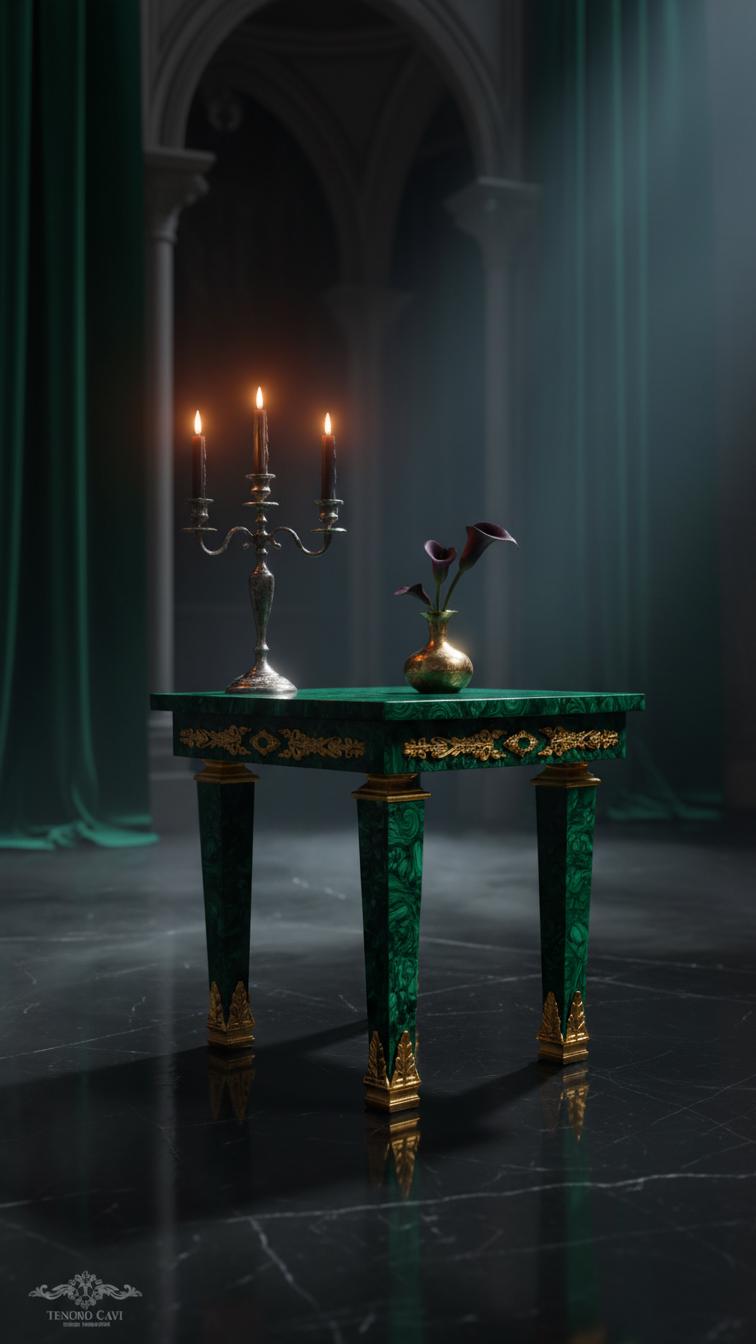 Malachite Majlis Side Table with Brass Gold Plating