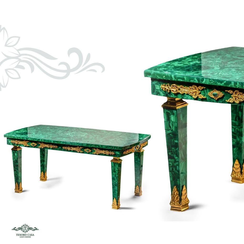 Malachite Majlis Centre Table with Brass Gold Plating